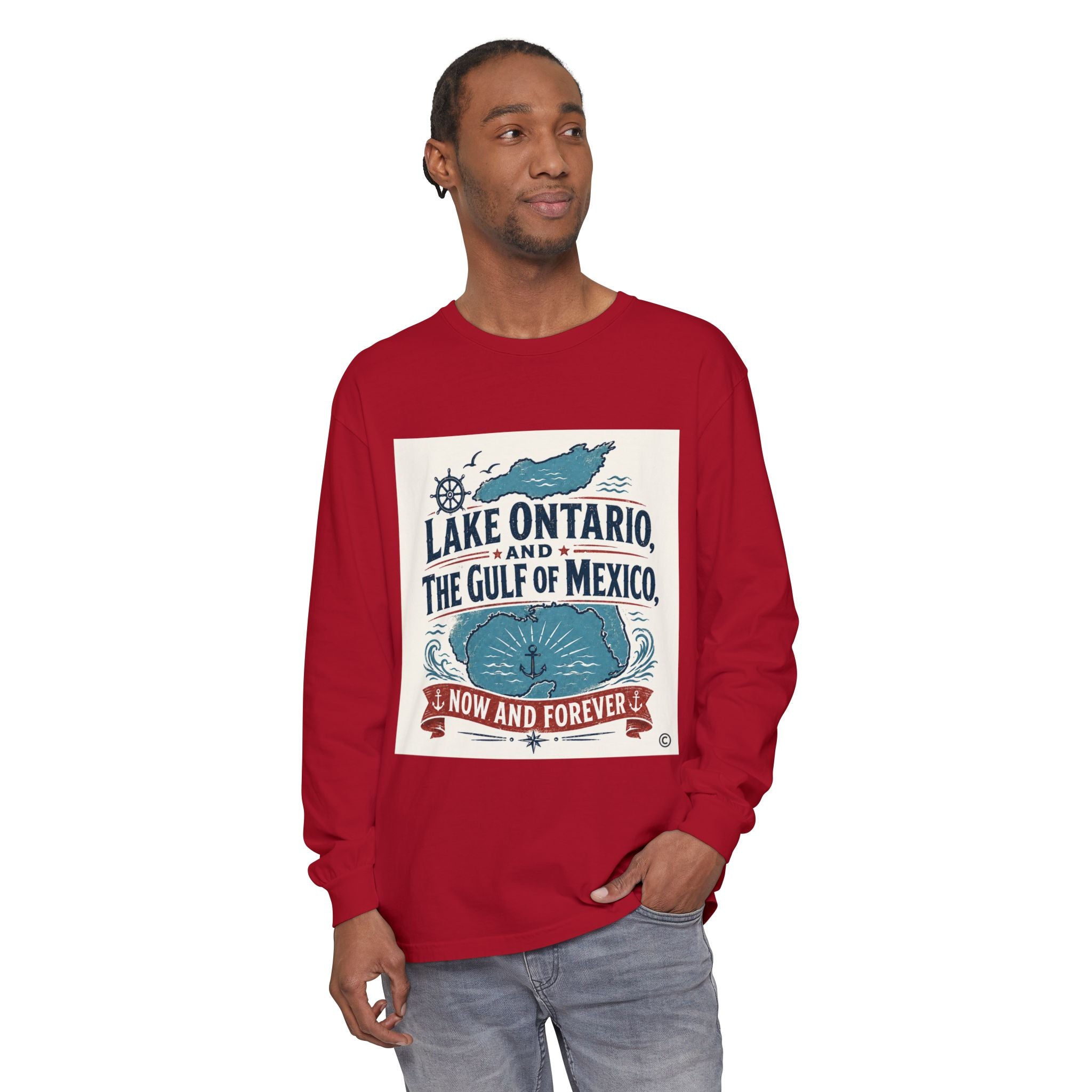 Lake Ontario & Gulf of Mexico Long Sleeve Tee — "Now and Forever" Nautical Graphic
