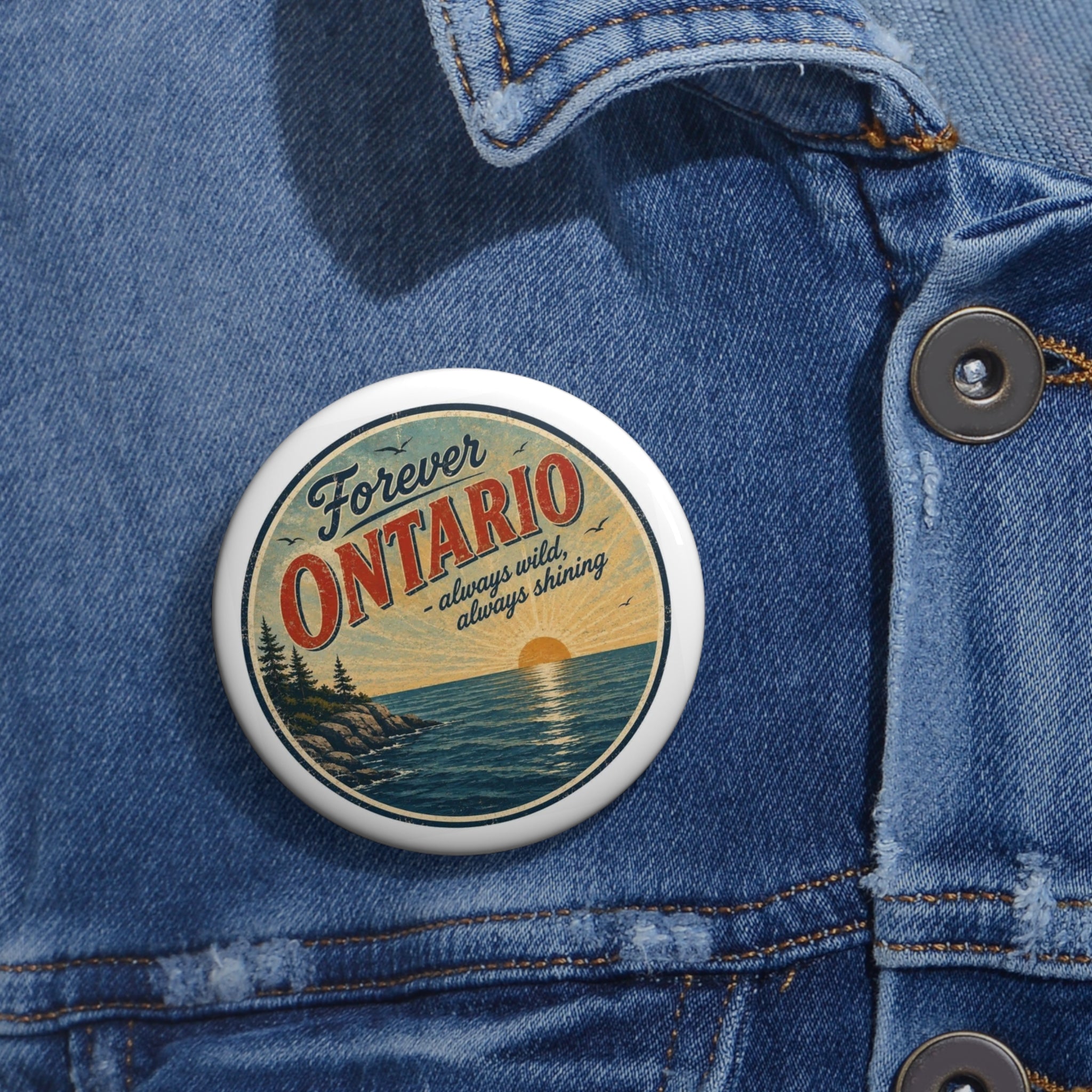 Ontario Sunset Pin Button — "Forever Ontario" Vintage Travel Lapel Pin