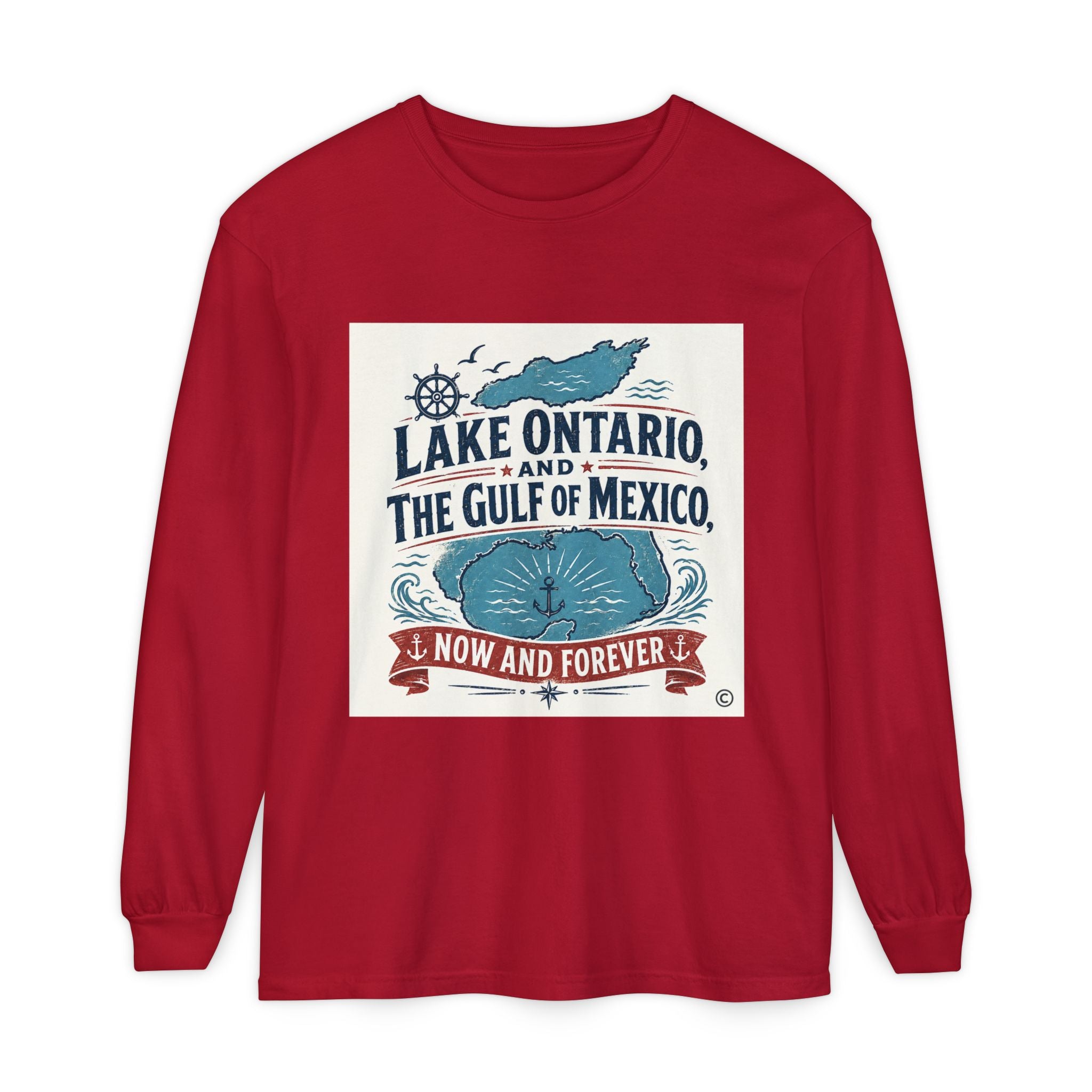 Lake Ontario & Gulf of Mexico Long Sleeve Tee — "Now and Forever" Nautical Graphic