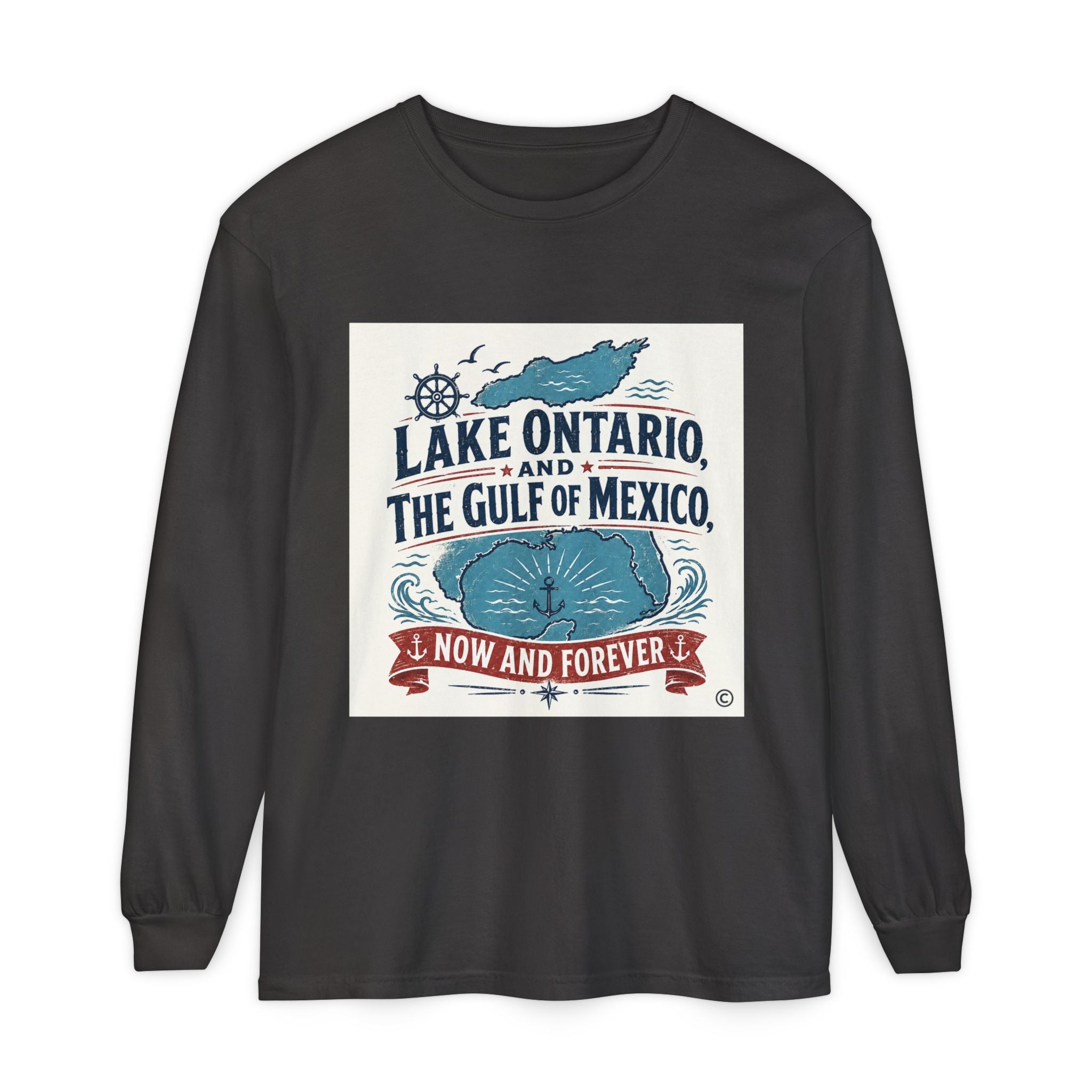 Lake Ontario & Gulf of Mexico Long Sleeve Tee — "Now and Forever" Nautical Graphic