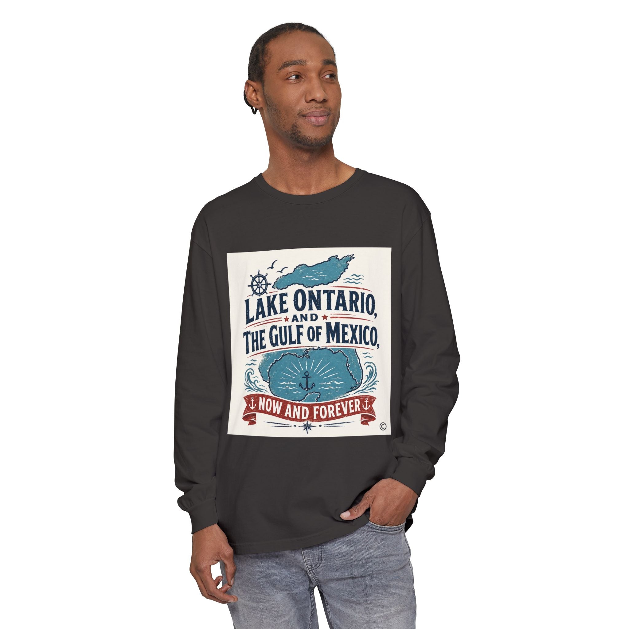 Lake Ontario & Gulf of Mexico Long Sleeve Tee — "Now and Forever" Nautical Graphic