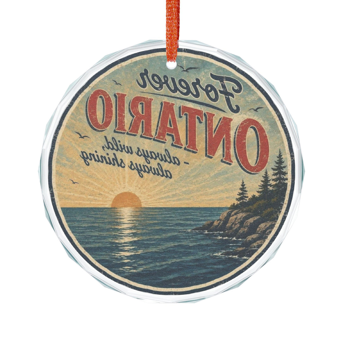 Forever Ontario Glass Ornament — Vintage Sunset Lake Holiday Decoration