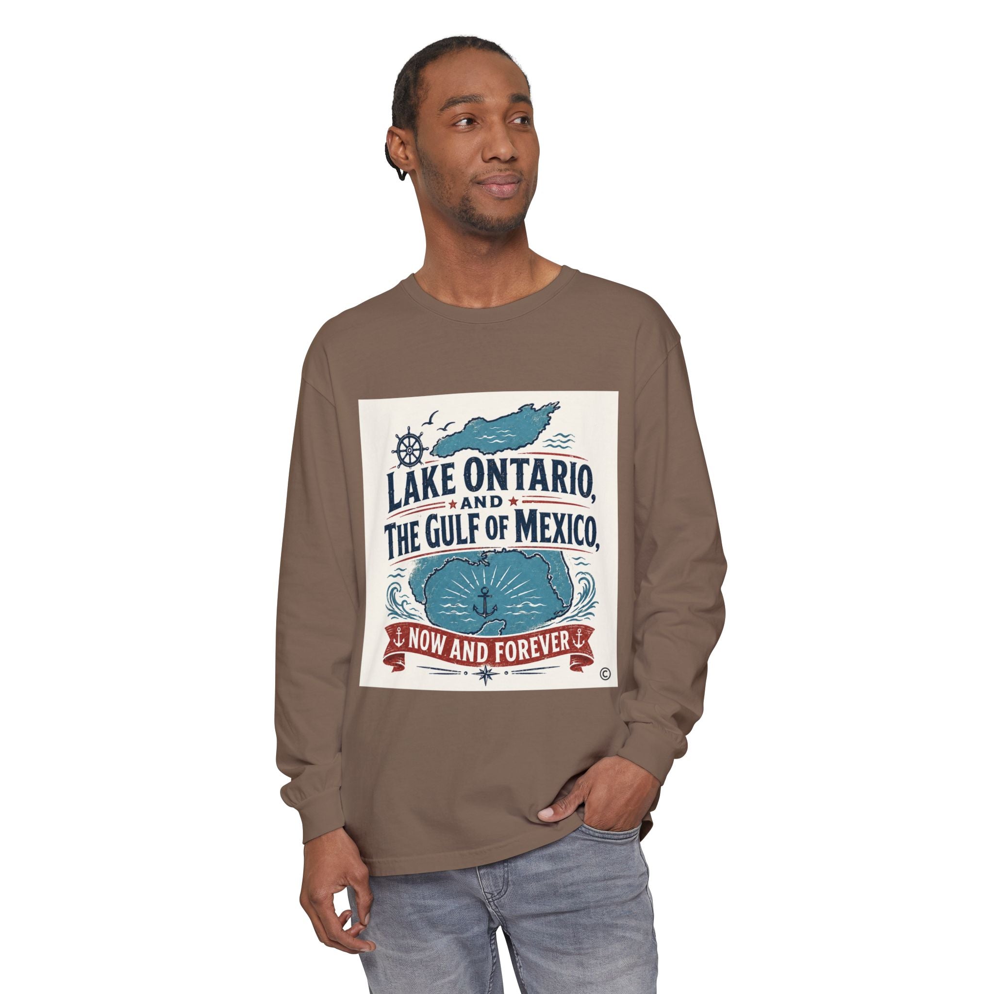 Lake Ontario & Gulf of Mexico Long Sleeve Tee — "Now and Forever" Nautical Graphic