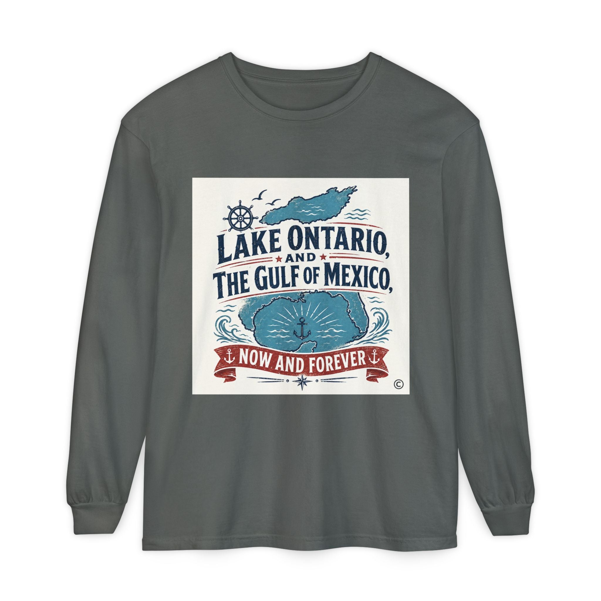 Lake Ontario & Gulf of Mexico Long Sleeve Tee — "Now and Forever" Nautical Graphic