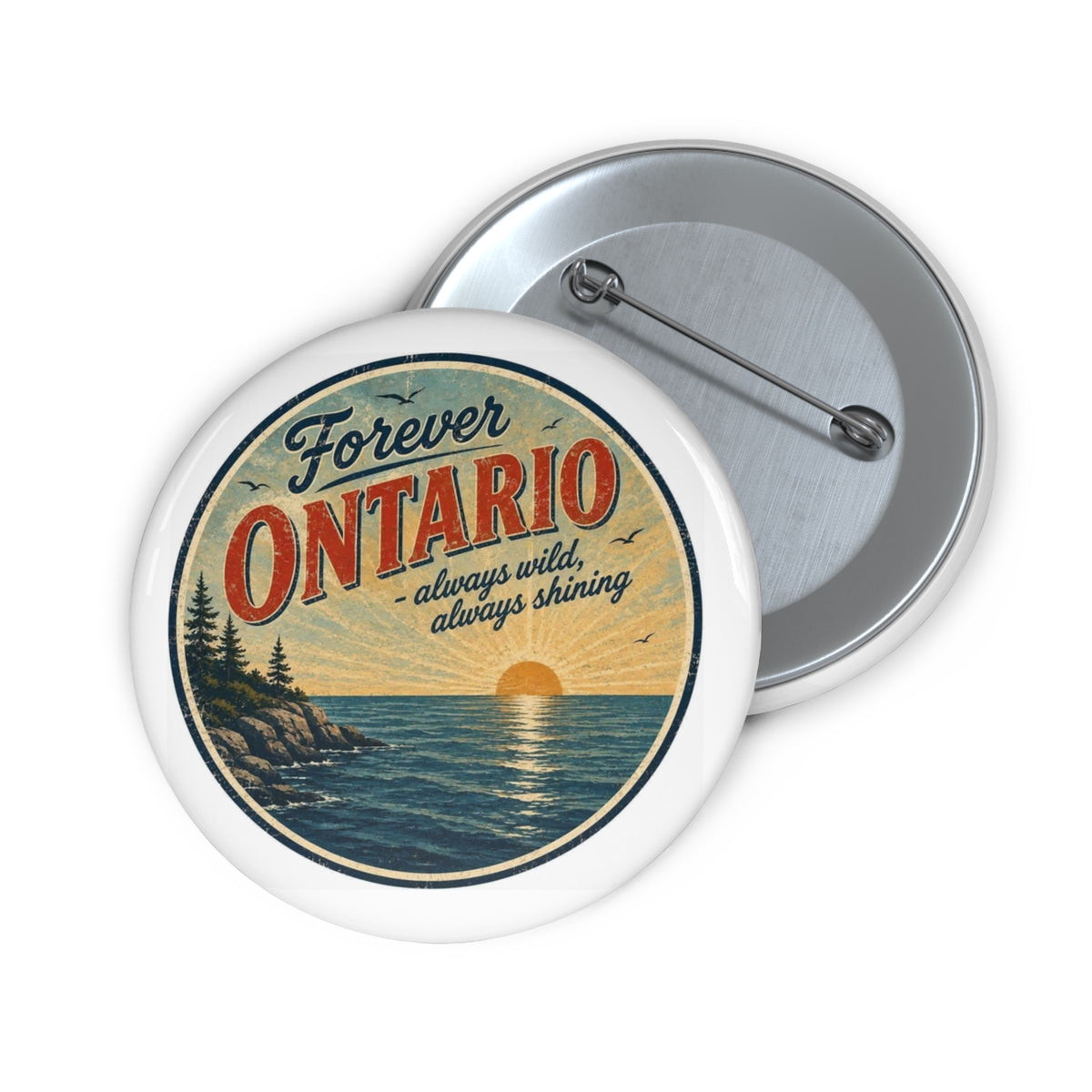 Ontario Sunset Pin Button — "Forever Ontario" Vintage Travel Lapel Pin