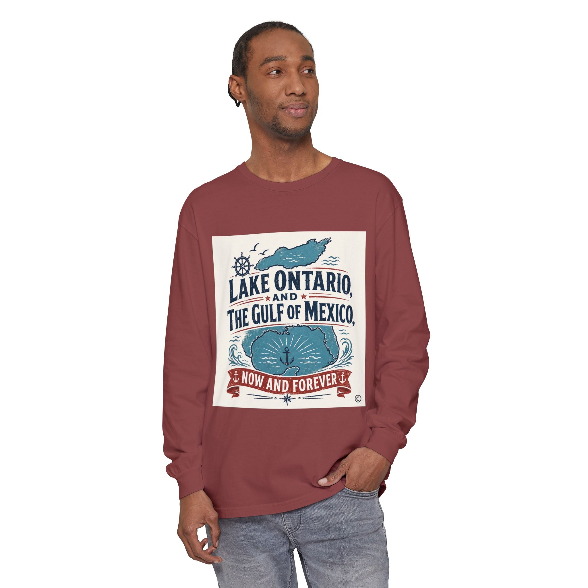 Lake Ontario & Gulf of Mexico Long Sleeve Tee — "Now and Forever" Nautical Graphic