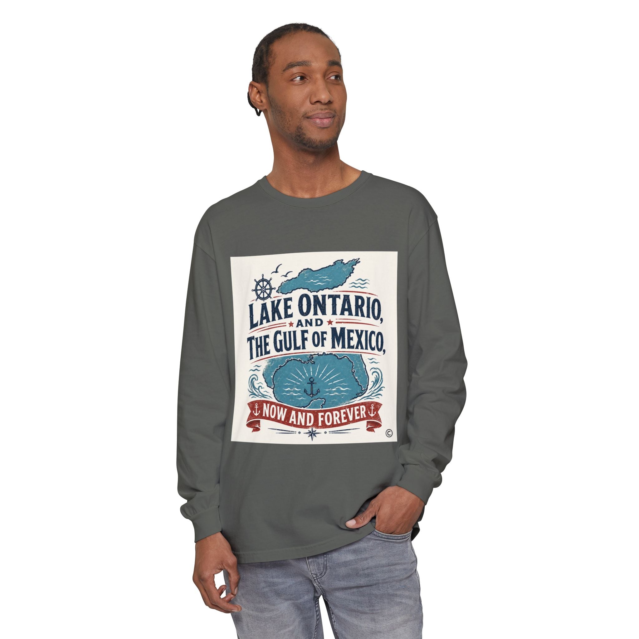 Lake Ontario & Gulf of Mexico Long Sleeve Tee — "Now and Forever" Nautical Graphic