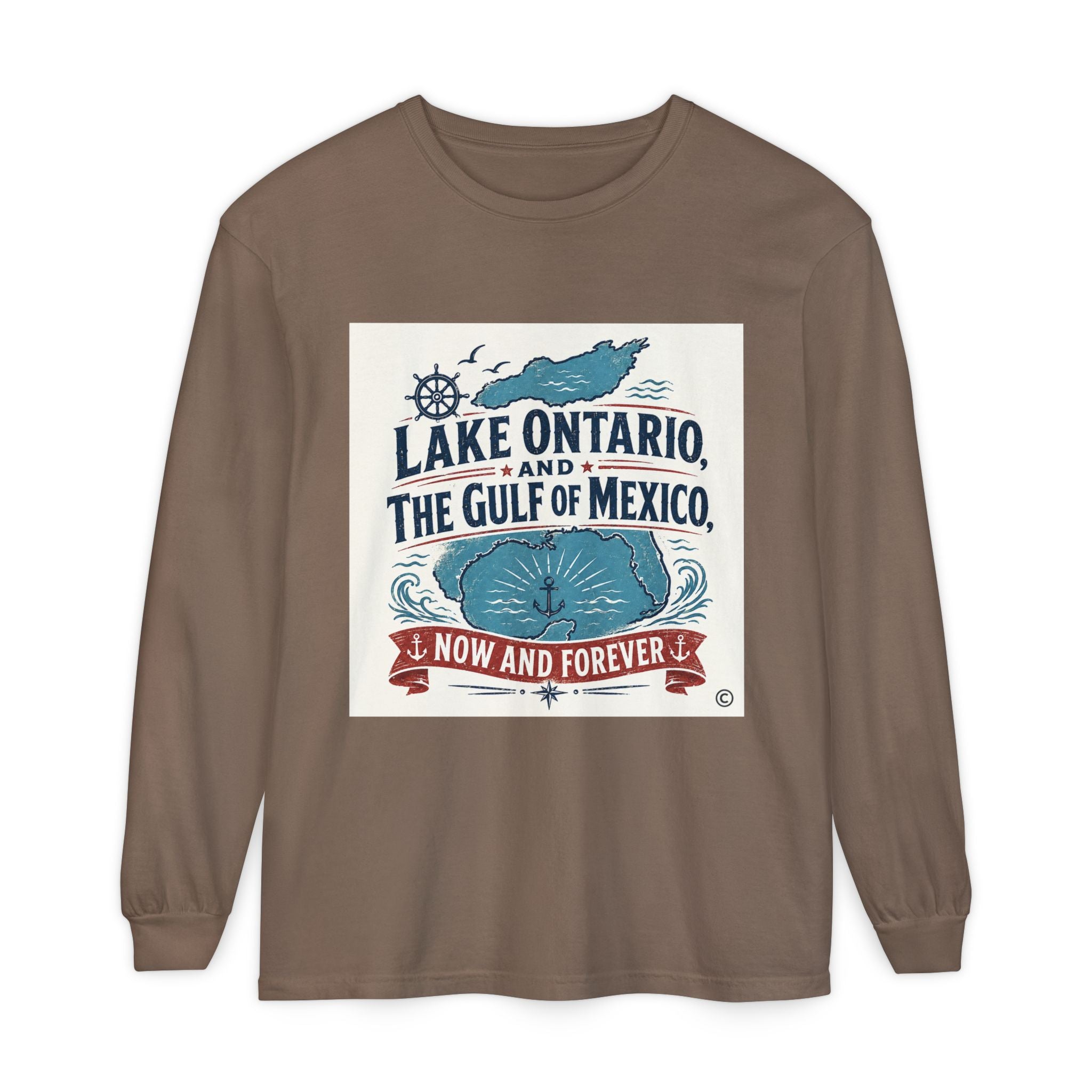 Lake Ontario & Gulf of Mexico Long Sleeve Tee — "Now and Forever" Nautical Graphic