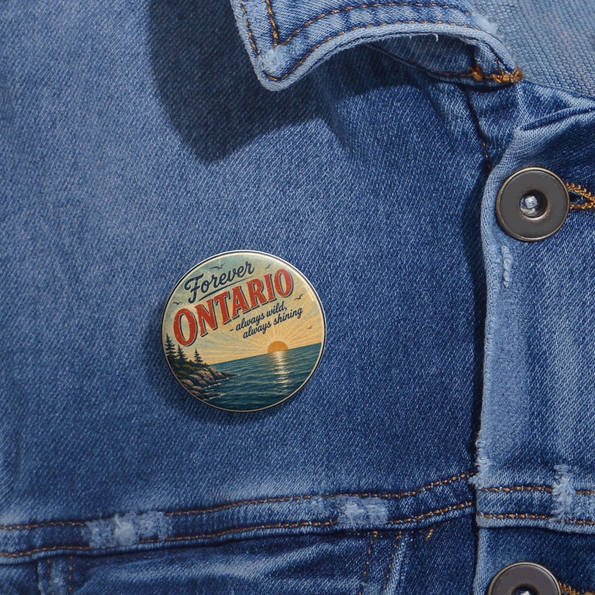 Ontario Sunset Pin Button — "Forever Ontario" Vintage Travel Lapel Pin