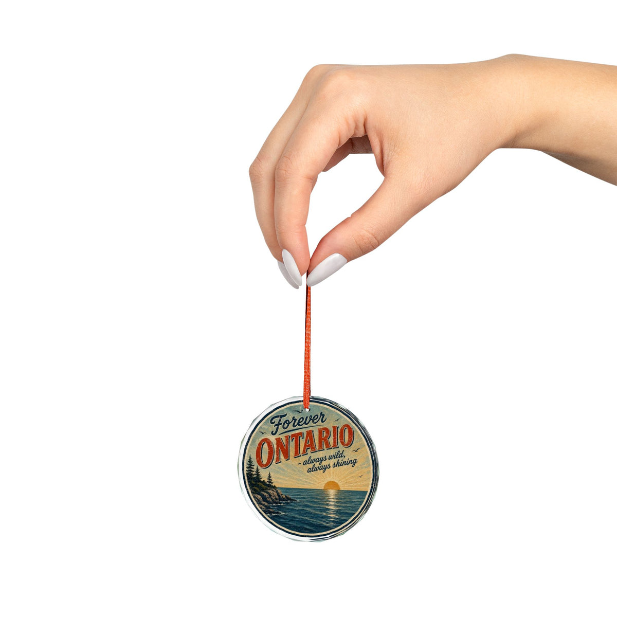 Forever Ontario Glass Ornament — Vintage Sunset Lake Holiday Decoration
